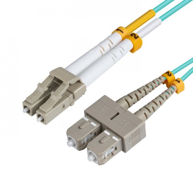 MicroConnect Câble à fibre optique, LC-SC, Multimode, Duplex, OM3 (Bleu Aqua), 2m