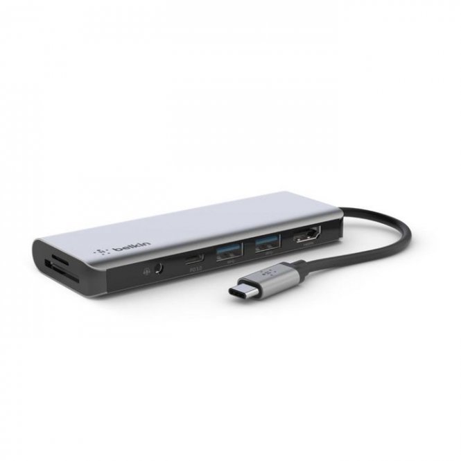Belkin 7-in-1, USB Type-C, HDMI, 2xUSB Type-A, SD/Micro SD card reader, 3.5 mm, Power Delivery 100 W 