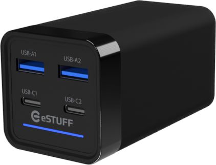 eSTUFF Chargeur multi-port PD GaN 65W - 2 ports USB-C + 2 ports USB-A 