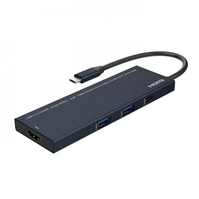 MicroConnect Dock mini USB-C vers HDMI, 2x HDMI (un seul 4K@30Hz, double 1080p), 2x USB A, 2x USB-C, PD jusqu'à 100W
