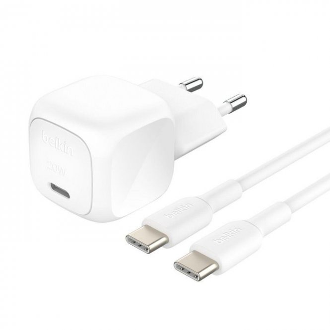 Belkin BOOST CHARGE adaptateur secteur - compact - 24 pin USB-C - 20 Watt - avec câble USB-C (1 m)