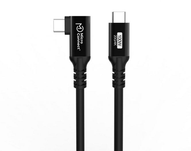 MicroConnect USB-C cable 2m, 100W, 20Gbps, USB 3.2 Gen 2x2, Angled