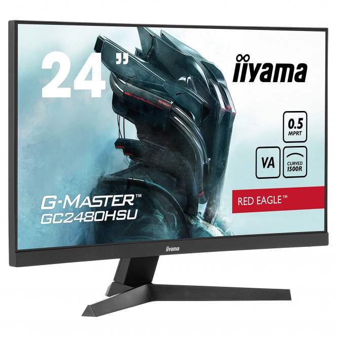 iiyama G-MASTER Red Eagle GC2480HSU-B1 - Écran LED - jeux - incurvé - 24" (23.6" visualisable) - 1920 x 1080 Full HD (1080p) @ 180 Hz - VA - 300 cd/m² - 3000:1 - 0.5 ms - 2xHDMI, DisplayPort - haut-parleurs - noir, mat 
