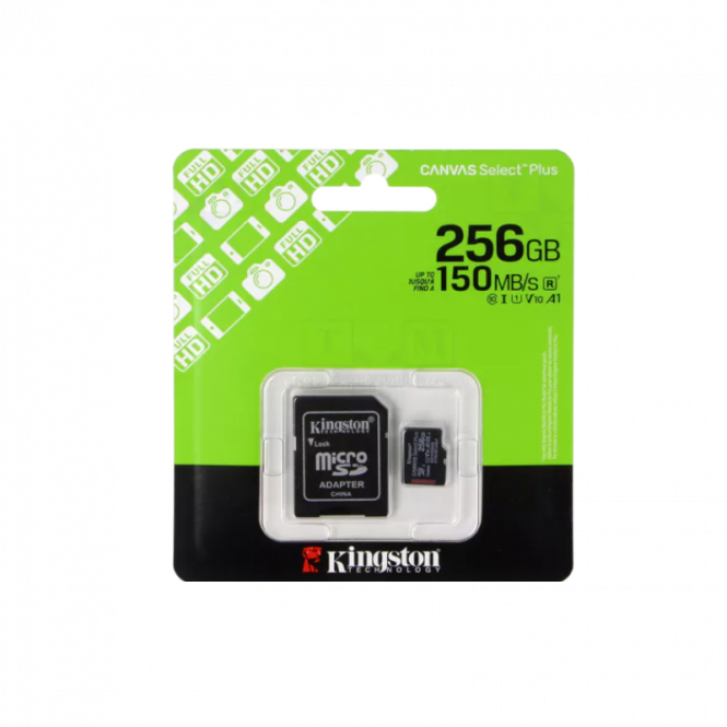 Kingston Canvas Select Plus - Carte mémoire flash (adaptateur SD inclus(e)) - 256 Go - A1 / Video Class V10 / UHS-I U1 / Class10 - microSDXC UHS-I 