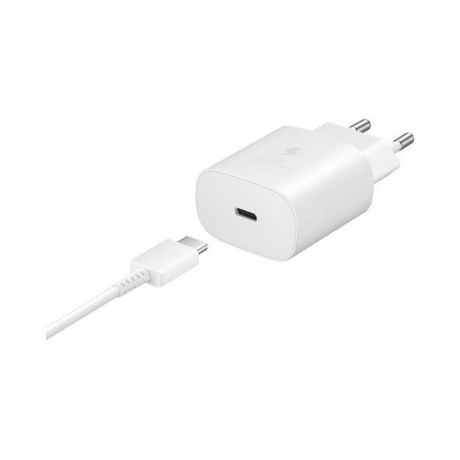 Samsung EP-TA800XWEGWW - Chargeur Secteur Complet (Adaptateur USB Type C Fast Charge 25W & Câble USB Type C Vers USB Type C Détachable, Blanc) - Emballage Original 