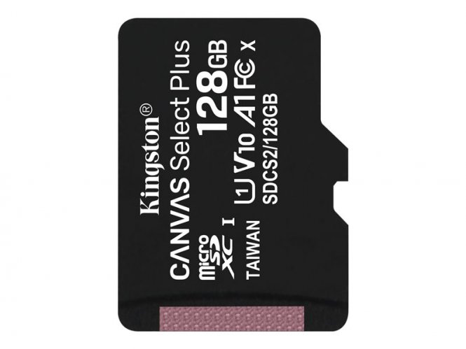 Kingston Canvas Select Plus - Carte mémoire flash - 128 Go - A1 / Video Class V10 / UHS Class 1 / Class10 - microSDXC UHS-I 