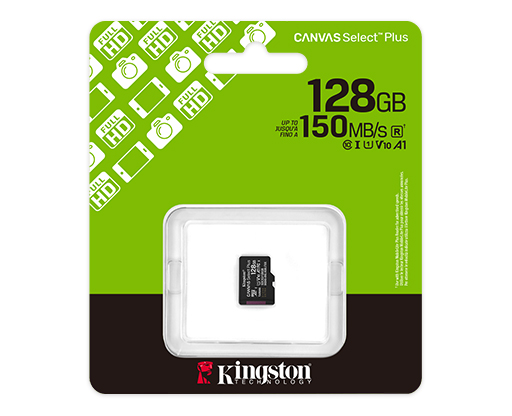 Kingston Canvas Select Plus - Carte mémoire flash (adaptateur microSDXC vers SD inclus(e)) - 128 Go - A1 / Video Class V10 / UHS-I U1 / Class10 - microSDXC UHS-I 