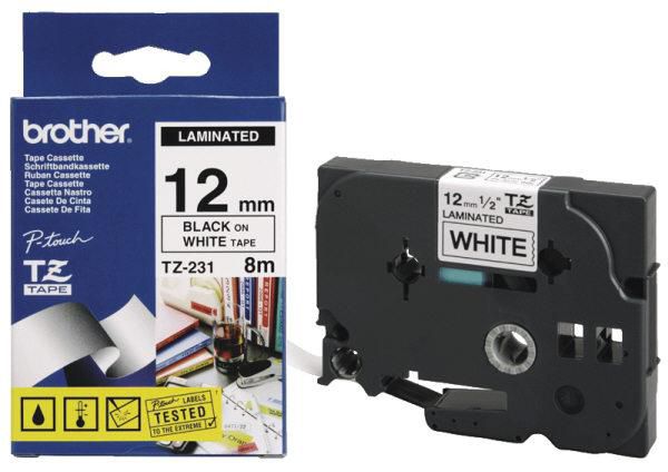 Brother Genuine Brother TZe-231 Labelling Tape Cassette – Black on White, 12mm wide 