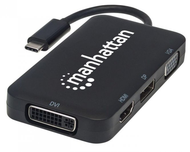 Manhattan Adaptateur USB 3.1 C mâle vers HDMI/DP/VGA/DVI femelle, noir 