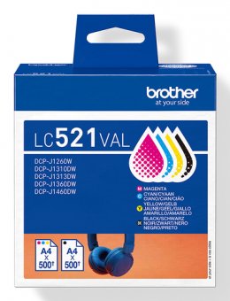 Brother LC521 Value Pack - Pack de 4 - noir, jaune, cyan, magenta - original - boîte de suspension - cartouche d'encre - pour Brother DCP-J1260W, DCP-J1310DW, DCP-J1313DW, DCP-J1460DW 