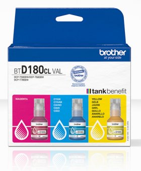Brother BTD180CL Multipack - Pack de 3 - jaune, cyan, magenta - original - boîte de suspension - recharge d'encre - pour Brother DCP-T580DW, DCP-T780DW 