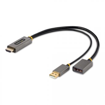 StarTech.com Adaptateur HDMI vers DisplayPort - HDMI 2.0 à DP 1.2, HDR - Câble adaptateur - HDMI, USB (alimentation uniquement) mâle pour DisplayPort femelle - 30 cm - gris, noir - actif, support pour 4K60Hz (3840 x 2160), une directionnelle 
