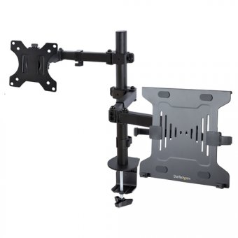 StarTech.com Monitor Arm with VESA Laptop Tray, For a Laptop (4.5kg / 9.9lb) and a Single Display up to 32" (8kg / 17.6lb), Black, Adjustable Desk Laptop Arm Mount, C-clamp/Grommet Mount - VESA Monitor Mount (A2-LAPTOP-DESK-MOUNT) - Kit de montage (platea 