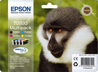 Epson T0895 Multipack - Pack de 4 - noir, jaune, cyan, magenta - original - blister - cartouche d'encre - pour Stylus S21, SX110, SX115, SX210, SX215, SX218, SX400, SX410, SX415, Stylus Office BX300 