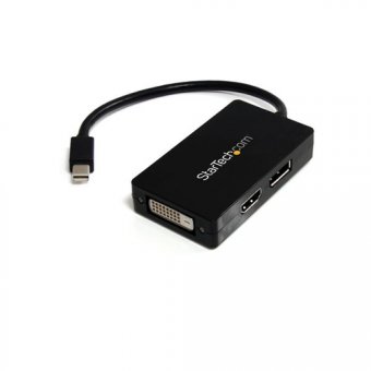 Startech Adaptateur de voyage Mini DisplayPort vers DVI / DisplayPort / HDMI - Convertisseur vidéo Mini DP 3-en-1 - Noir - Adaptateur vidéo - Mini DisplayPort mâle pour DVI-D, HDMI, DisplayPort femelle - 15 cm - noir 