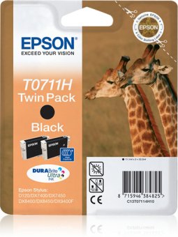 Epson T0711 Twin Pack - Pack de 2 - 22.2 ml - haute capacité - noir - original - blister - cartouche d'encre - pour Stylus SX210, SX410, SX510, SX515, SX610, Stylus Office B1100, B40, BX310, BX600, BX610 