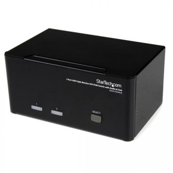 StarTech.com Switch commutateur KVM triple affichage DVI à 2 ports avec audio et hub USB 2.0 - Commutateur écran-clavier-souris/audio/USB - 2 x KVM / audio / USB - 1 utilisateur local - de bureau - pour P/N: SVA12M2NEUA, SVA12M5NA 