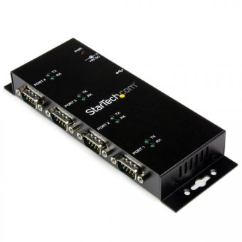 StarTech.com Hub adaptateur USB vers série DB9 RS232 4 ports ? Montage sur rail DIN industriel et mural - Adaptateur série - USB 2.0 - RS-232 x 4 - noir 