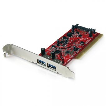 StarTech.com Carte PCI 2 ports USB 3.0 SuperSpeed (Alimentation SATA), Carte Contrôleur USB 3.0 - PCI (M), SATA Power Plug, 2x USB 3 A (F) - Adaptateur USB - PCI-X profil bas - USB 3.0 x 2 - rouge - pour P/N: S3510BMU33, S3510SMU33, ST7300USB3B, UNI251BMU 