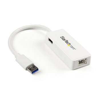 Startech Adaptateur réseau USB 3.0 vers Gigabit Ethernet - Convertisseur USB vers RJ45 avec 1 port USB intégré - M/F - Blanc - Adaptateur réseau - USB 3.0 - Gigabit Ethernet - blanc 