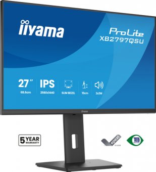 iiyama ProLite XB2797QSU-B1 - Écran LED - 27" - 2560 x 1440 QHD @ 75 Hz - IPS - 350 cd/m² - 1000:1 - 1 ms - 2xHDMI, DisplayPort - haut-parleurs - noir, mat 