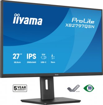 iiyama ProLite XB2797QSN-B1 - Écran LED - 27" - 2560 x 1440 QHD @ 75 Hz - IPS - 350 cd/m² - 1000:1 - 1 ms - HDMI, DisplayPort, USB-C - haut-parleurs - noir, mat 