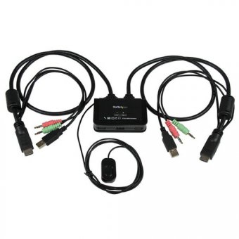 StarTech.com Switch KVM USB HDMI à 2 ports - Commutateur écran clavier souris alimenté par USB avec câbles KVM et commutateur à distance - Commutateur écran-clavier-souris/audio - 2 x KVM / audio - 1 utilisateur local - de bureau 