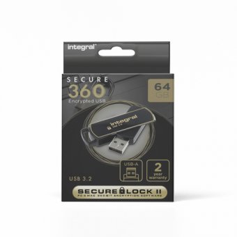 Integral Secure 360 - Clé USB - 64 Go - USB 3.0 - Noir élégant 