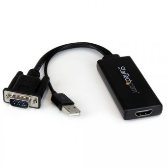 StarTech.com Adaptateur VGA vers HDMI avec audio USB et alimentation USB - Convertisseur portable VGA vers HDMI - M/F - 1080p - Blanc - Câble adaptateur - HD-15 (VGA), USB type B mâle pour HDMI femelle - 26 cm - noir - alimentation USB, support 1080p, act 