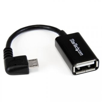 StarTech.com Câble adaptateur Micro USB à angle droit vers USB Host OTG de 12cm - Adaptateur USB On-The-Go coudé - Mâle / Femelle - Adaptateur USB - USB (F) pour Micro-USB de type B (M) - USB 2.0 OTG - 12.7 cm - connecteur coudé - noir 