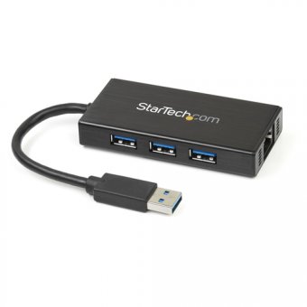 StarTech.com Hub USB 3.0 portable à 3 ports avec câble intégré - Concentrateur USB 3.0 plus Gigabit Ethernet - Aluminium - Concentrateur (hub) - 3 x SuperSpeed USB 3.0 + 1 x 10/100/1000 - de bureau - pour P/N: PEXUSB3S2EI, PEXUSB3S42, PEXUSB3S7, SVA5H2NEU 