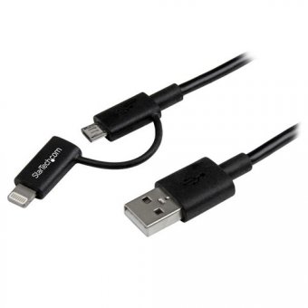 StarTech.com Câble Lightning 8 broches ou Micro USB vers USB de 1 m - Cordon de charge / synchronisation - Noir (LTUB1MBK) - Câble de chargement / de données - USB mâle pour Micro-USB de type B, Lightning mâle - 1 m - blindé - noir - pour P/N: ARMTBLTDT, 