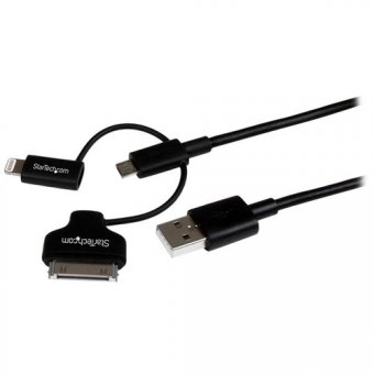StarTech.com Câble combo USB vers Lightning / Dock 30 broches / Micro USB de 1 m - Noir (LTADUB1MB) - Câble de chargement / de données - Apple Dock, Micro-USB de type B, Lightning mâle pour USB mâle - 1 m - double blindage - noir - pour P/N: ST4CU424, ST4 