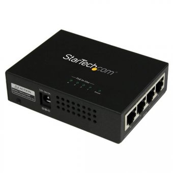 StarTech.com Injecteur PoE+ à 4 ports Gigabit - Midspan Power over Ethernet à fixation murale - 802.3at/af - Injecteur de puissance - CA 100-240 V - 120 Watt - connecteurs de sortie : 4 - noir - pour P/N: POEEXT1GAT, POEEXT2GAT, ST12MHDLANU 