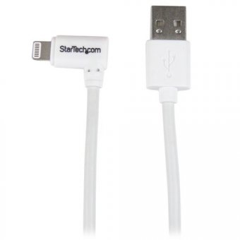 Startech Câble Apple Lightning coudé vers USB de 1 m - Cordon de charge / synchronisation à angle droit ou gauche - M/M - Blanc - Câble Lightning - Lightning mâle pour USB mâle - 1 m - blanc - connecteur incliné - pour P/N: USB2PCARBK, USB2PCARBKS, USBLT2 