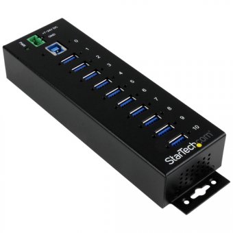 Startech Hub USB 3.0 - 10 ports - Industriel Concentrateur USB - Avec protection contre surtensions/DES - Métal - Rail DIN - Alimenté - Concentrateur (hub) - 10 x SuperSpeed USB 3.0 - Montage sur rail DIN - Tension CC - pour P/N: ITB20D3250, USB312SAT3CB, 