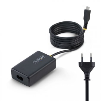 StarTech.com - Adaptateur alimentation USB-C - avec câble USB-C de 1,5 m enroulé - CA 110-240 V - 65 Watt - Europe - noir 