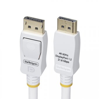 StarTech.com 6ft White VESA Certified DisplayPort 1.2 Cable with Latches - Câble DisplayPort - DisplayPort (M) verrouillé pour DisplayPort (M) verrouillé - DisplayPort 1.2 - 1.8 m - sans halogène, passif, support pour 4K60Hz, support 1080 p 240 Hz, suppor 