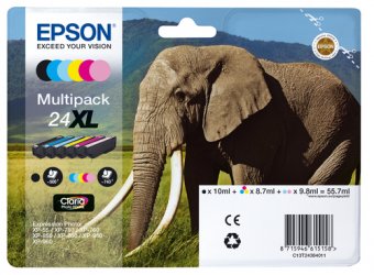 Epson 24XL Multipack - Pack de 6 - 55.7 ml - XL - noir, jaune, cyan, magenta, magenta clair, cyan clair - original - blister - cartouche d'encre - pour Expression Photo XP-55, 750, 760, 850, 860, 950, 960, 970, Expression Premium XP-750, 850 