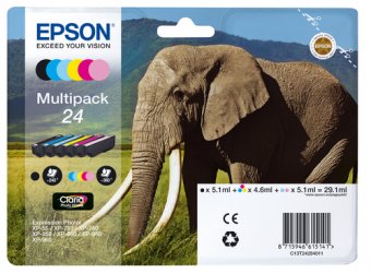 Epson 24 Multipack - Pack de 6 - 29.1 ml - noir, jaune, cyan, magenta, magenta clair, cyan clair - original - blister - cartouche d'encre (alternative pour : Epson 24XL) - pour Expression Photo XP-55, XP-750, XP-760, XP-850, XP-860, XP-950, XP-960, XP-970 