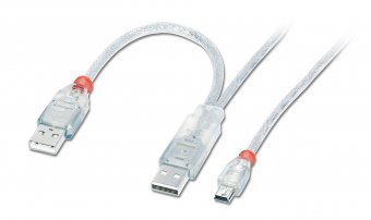 Lindy Câble USB 2.0 Dual Power, type 2 x A (20cm) / mini-B, 1m 
