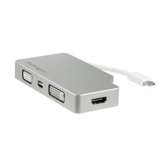 StarTech.com Adaptateur de voyage audio/vidéo 4 en 1 - USB Type-C vers VGA, DVI, HDMI ou Mini DP - 4K (CDPVGDVHDMDP) - Adaptateur vidéo - USB-C mâle pour HD-15 (VGA), DVI-D, HDMI, Mini DisplayPort femelle - 10.5 cm - argent - support 4K, actif 