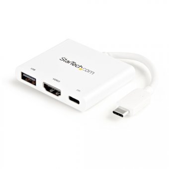 StarTech.com Adaptateur USB-C vers HDMI 4K avec PD et port USB-A - Blanc - Adaptateur vidéo - USB-C mâle pour HDMI, USB type A, USB-C femelle - 60 mm - blanc - support 4K, USB Power Delivery (60W) 