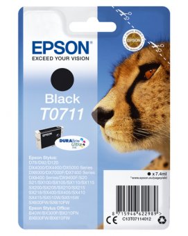 Epson T0711 - 7 ml - noir - original - cartouche d'encre - pour Stylus DX9400, SX115, SX210, SX215, SX218, SX415, SX515, SX610, Stylus Office BX310, BX610 