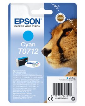Epson T0712 - 5.5 ml - cyan - original - cartouche d'encre - pour Stylus DX9400, SX115, SX210, SX215, SX218, SX415, SX515, SX610, Stylus Office BX310, BX610 
