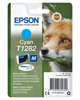 Epson T1282 - Taille M - cyan - original - emballage coque avec alarme radioélectrique/ acoustique - cartouche d'encre - pour Stylus S22, SX230, SX235, SX420, SX430, SX435, SX438, SX440, SX445, Stylus Office BX305 