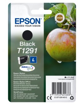 Epson T1291 - Taille L - noir - original - emballage coque avec alarme radioélectrique - cartouche d'encre - pour Stylus SX230, SX235, SX430, SX438, WorkForce WF-3010, 3520, 3530, 3540, 7015, 7515, 7525 