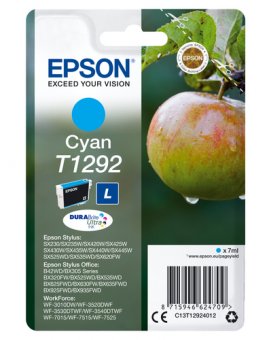 Epson T1292 - Taille L - cyan - original - emballage coque avec alarme radioélectrique/ acoustique - cartouche d'encre - pour Stylus SX230, SX235, SX430, SX438, WorkForce WF-3010, 3520, 3530, 3540, 7015, 7515, 7525 