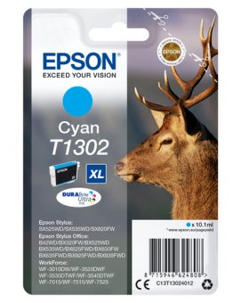 Epson T1302 - 10.1 ml - cyan - original - pack suspendu - cartouche d'encre (alternative pour : Epson T1302) - pour Stylus Office BX630, BX635, BX935, WorkForce WF-3010, 3520, 3530, 3540, 7015, 7515, 7525 