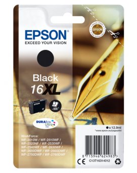 Epson 16XL - 12.9 ml - XL - noir - original - blister - cartouche d'encre - pour WorkForce WF-2010, 2510, 2520, 2530, 2540, 2630, 2650, 2660, 2750, 2760 